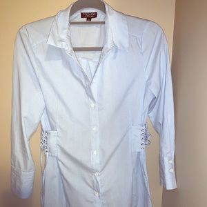 Blue and white button up dress